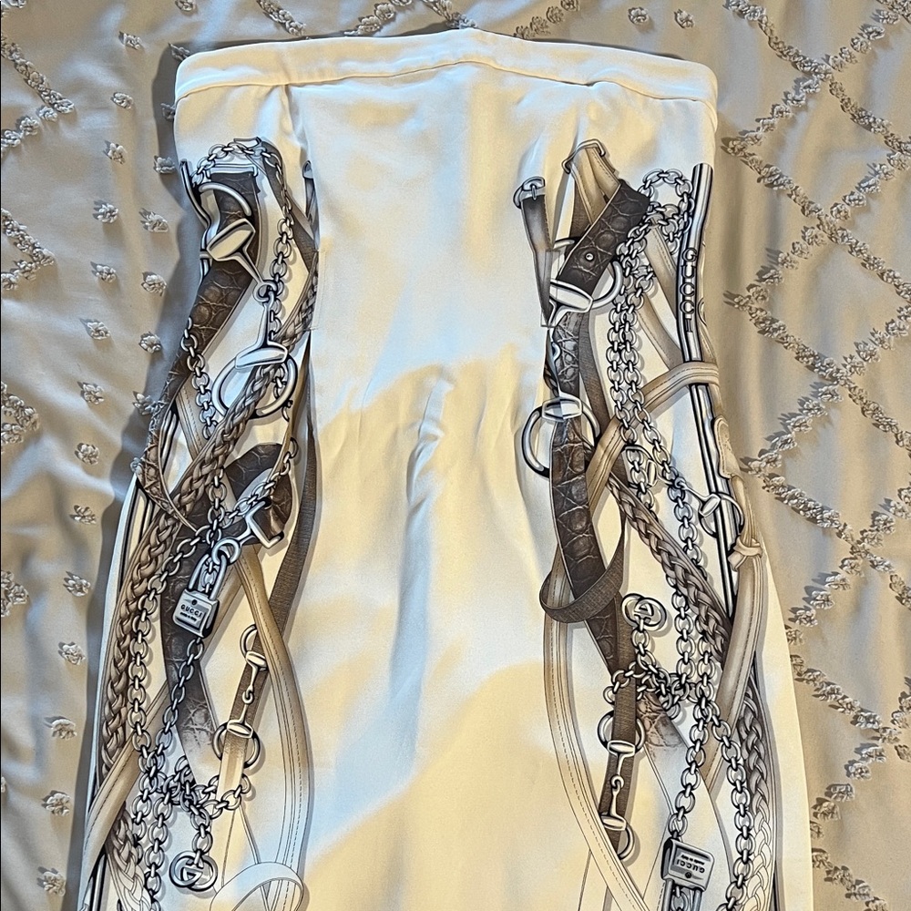 Gucci Cream and Brown Chain & Equestrian Print Dress